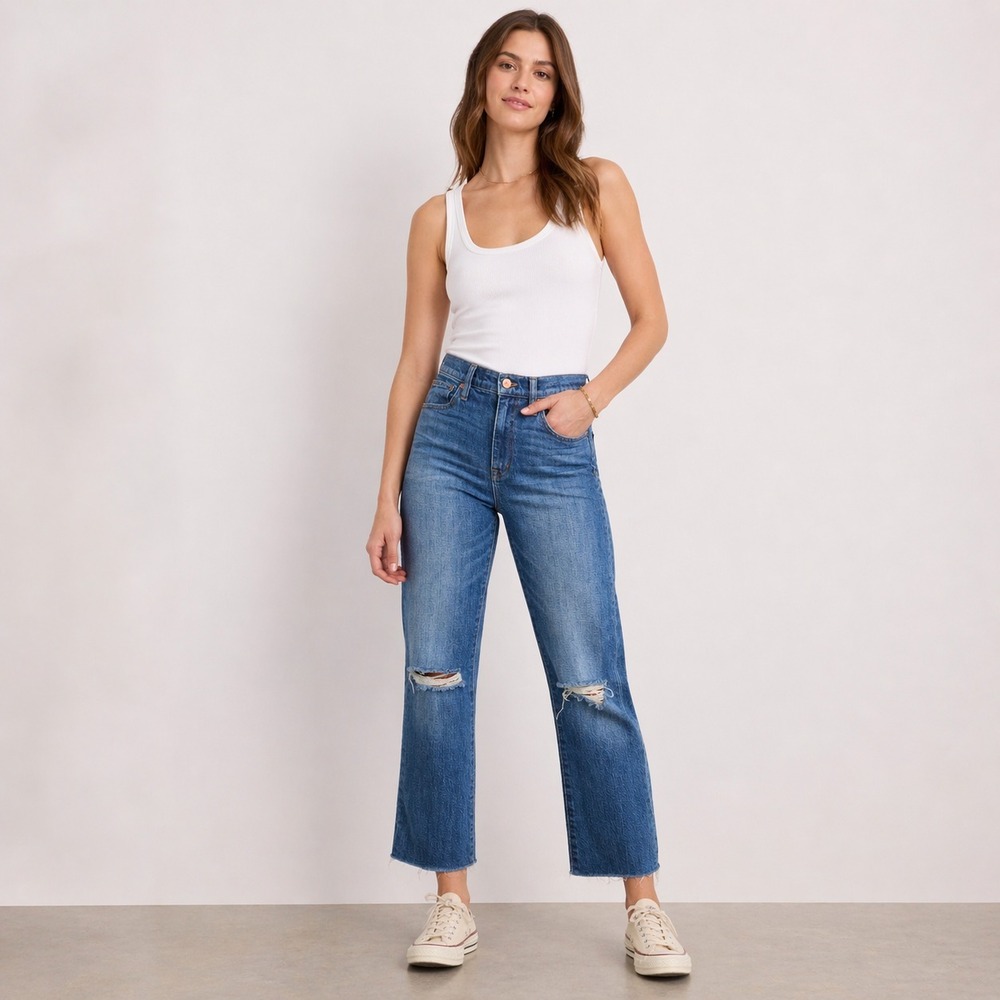 Madewell Jeans Womens 27 10 High Riser Demi Boot Distressed Cropped Raw Hem